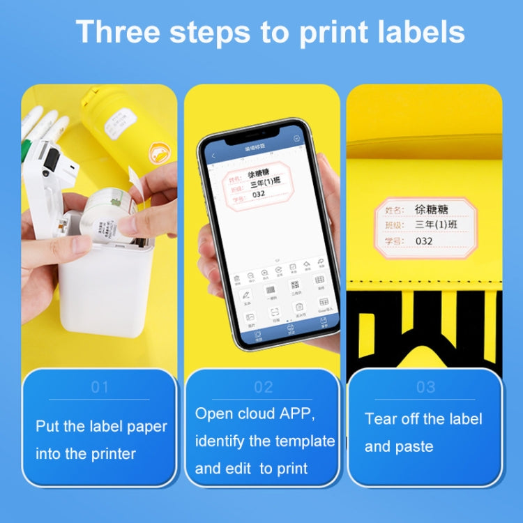 Thermal label stickers shown in three-step printing process