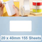 White thermal label stickers, 20 x 40mm, 155 sheets