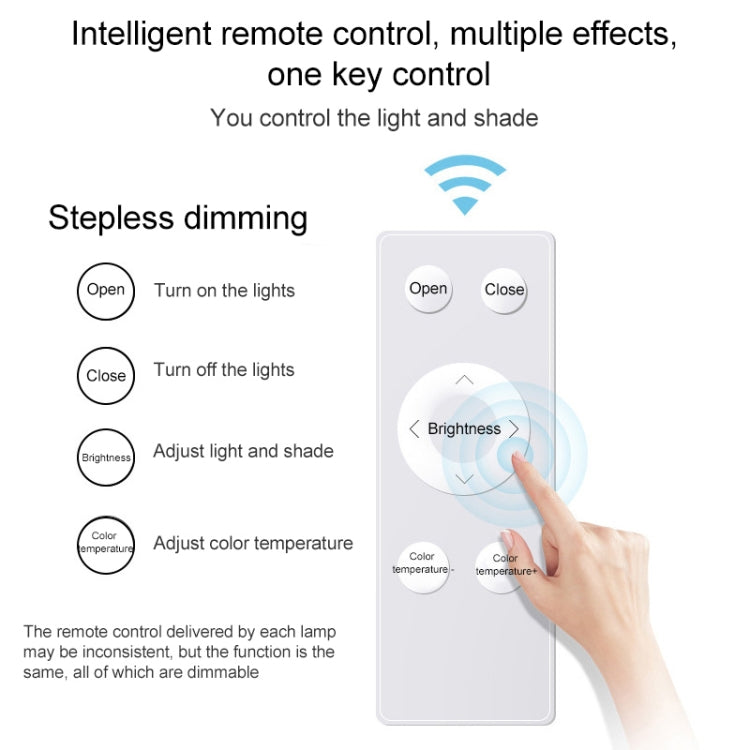 LED ceiling lamp remote control with open/close and brightness buttons