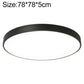 Round LED ceiling lamp with black frame, 78cm wide, flush round ceiling design.