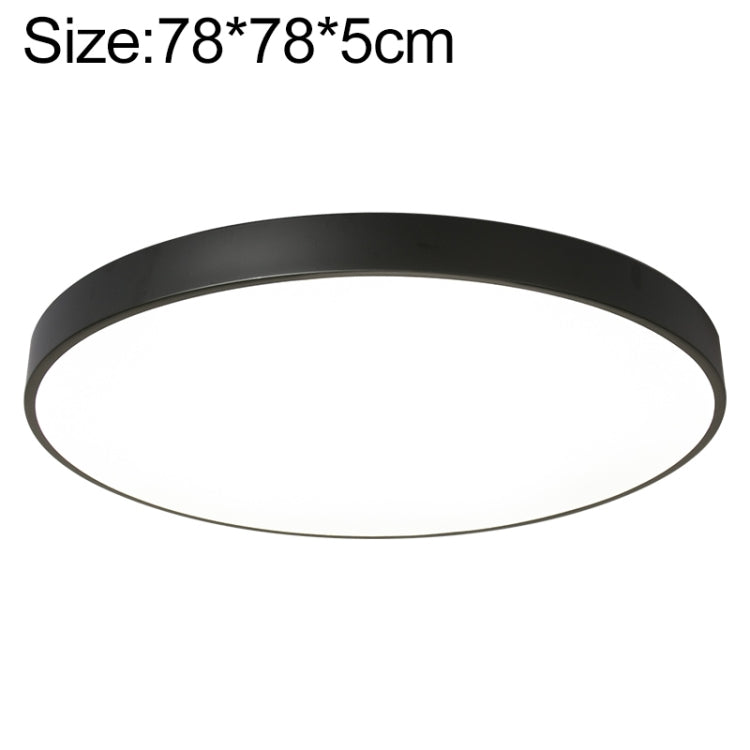 Round LED ceiling lamp with black frame, 78cm wide, flush round ceiling design.