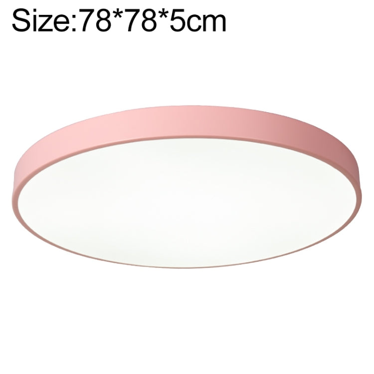 Round LED ceiling lamp with pink frame, 78cm wide, flush round ceiling design.
