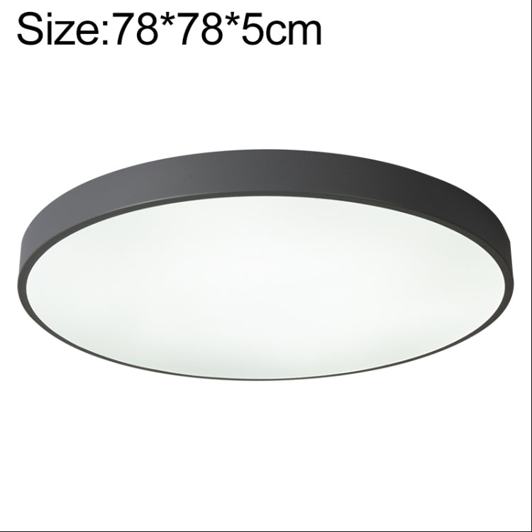 Round LED ceiling lamp with dark gray frame, 78cm wide, flush round ceiling design.