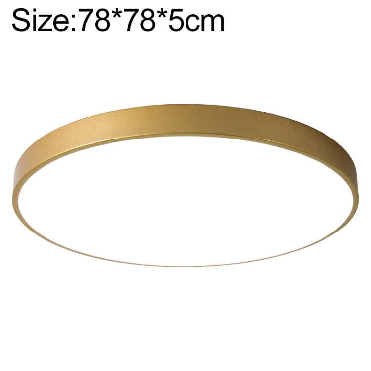 Round LED ceiling lamp with gold-tone frame, 78cm wide, flush round ceiling design.