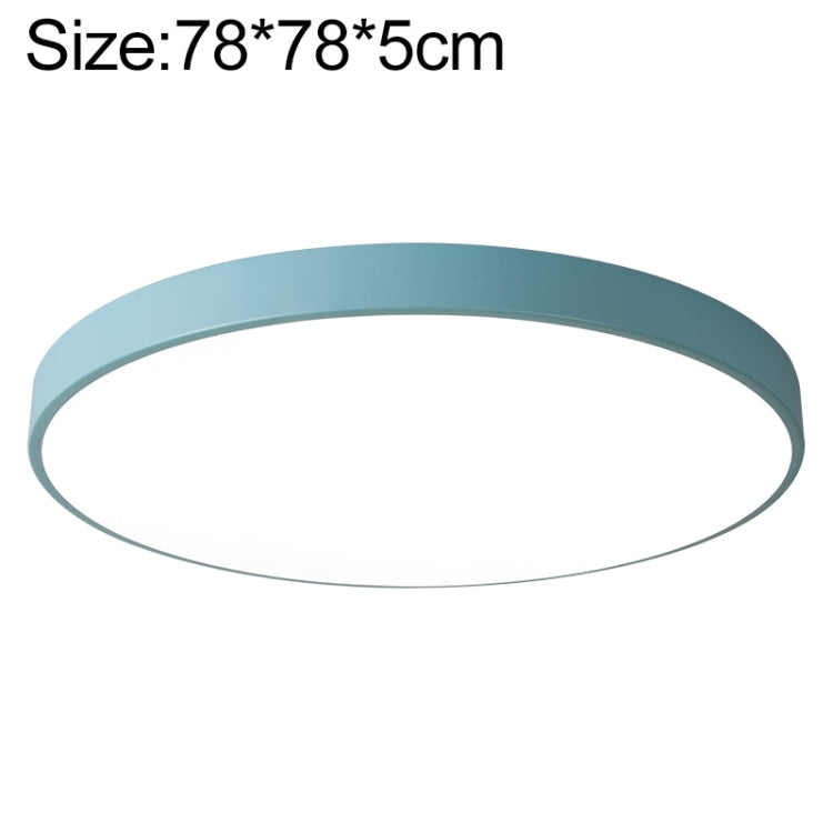 Round LED ceiling lamp with blue frame, 78cm wide, flush round ceiling design.