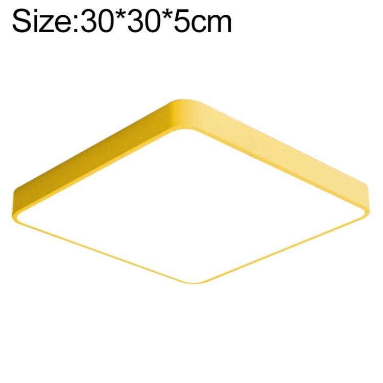 Yellow square LED ceiling lamp with rounded corners, 30cm size