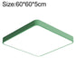Square LED ceiling lamp with slim frame, green, 60x60 cm