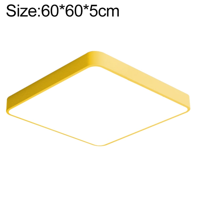 LED square ceiling lamp with yellow frame and frosted square panel, 60x60 cm