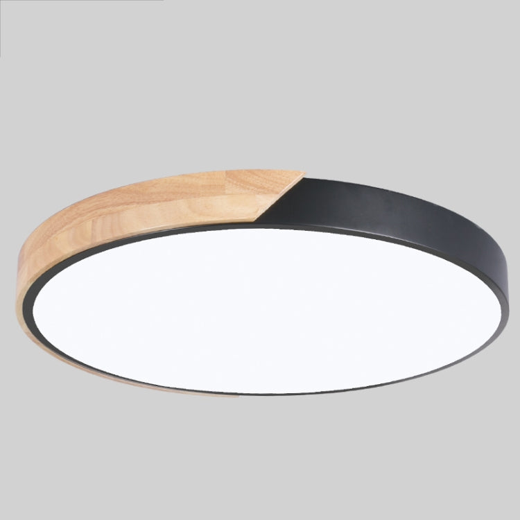 Round LED ceiling lamp with wood accent and dark black outer ring