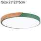 Round LED ceiling lamp with wood accent and green outer ring