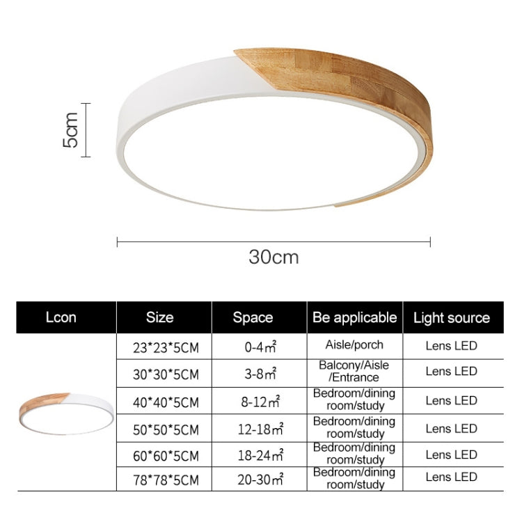 Round flush-mount LED ceiling lamp with white diffuser and curved wood-accent rim.