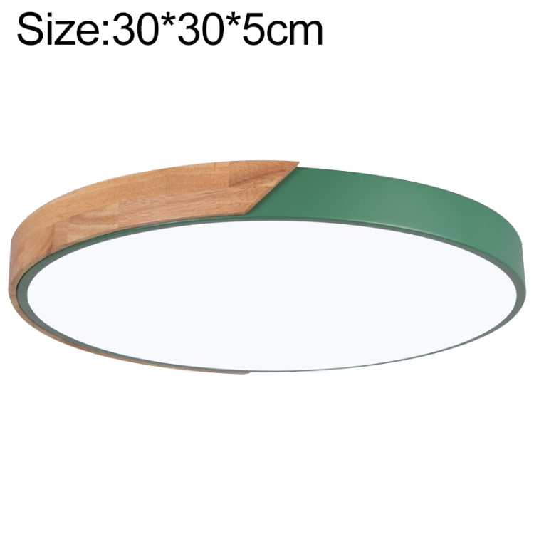 30 cm round LED ceiling lamp with wood trim and green outer ring