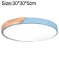 30 cm round LED ceiling lamp with wood trim and blue outer ring