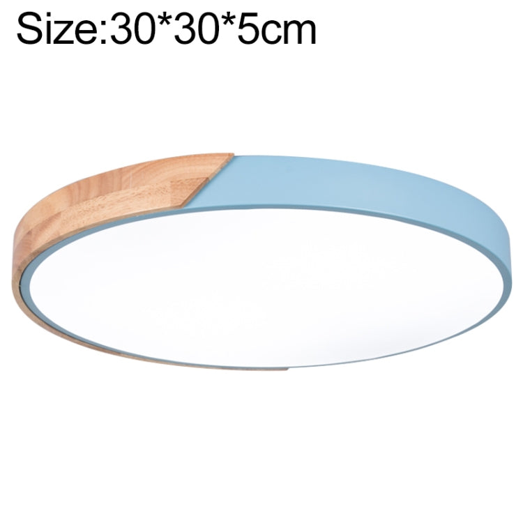 30 cm round LED ceiling lamp with wood trim and blue outer ring
