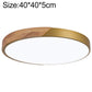 Round LED ceiling lamp with wood accent, gold rim, 40cm wide