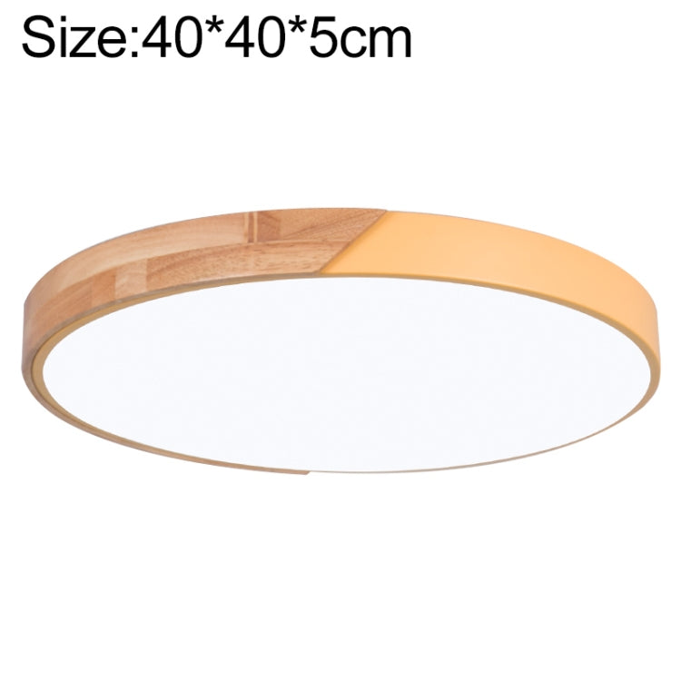 Round LED ceiling lamp with wood accent, orange rim, 40cm wide