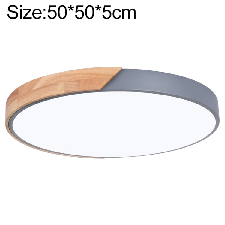 Round LED ceiling lamp with wood accent, dark gray rim, 50cm wide