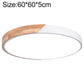 Round LED ceiling lamp with wood trim, 60 cm, white outer ring and white diffuser.