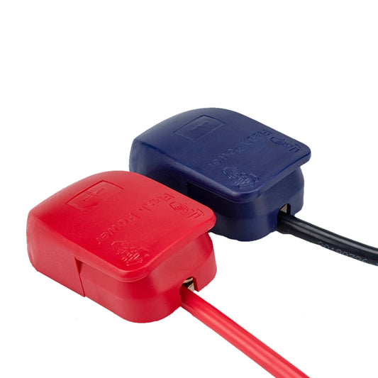 Car quick-pull battery terminal connectors, A2897 pair; red and blue covers with wire leads