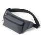 Grey adjustable oxford waist bag with zippered front pocket and web belt