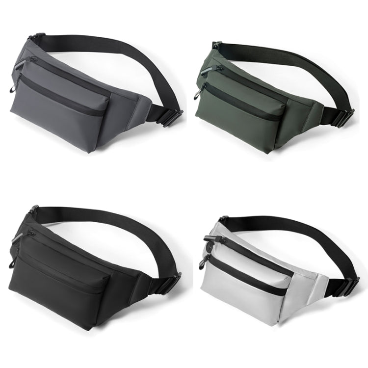 Adjustable oxford waist bag in black, grey, dark green, and silver