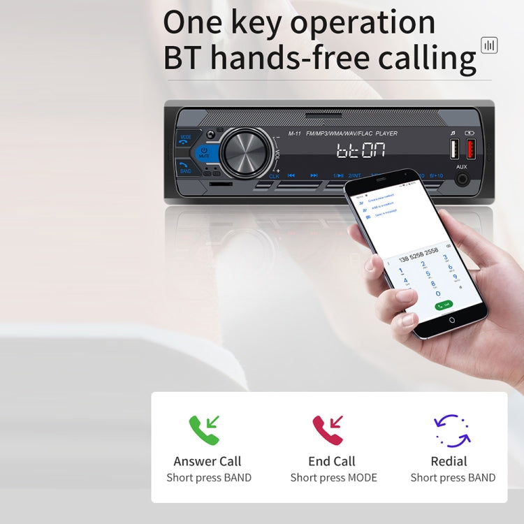Car Bluetooth MP3 player showing Bluetooth hands-free call on paired phone