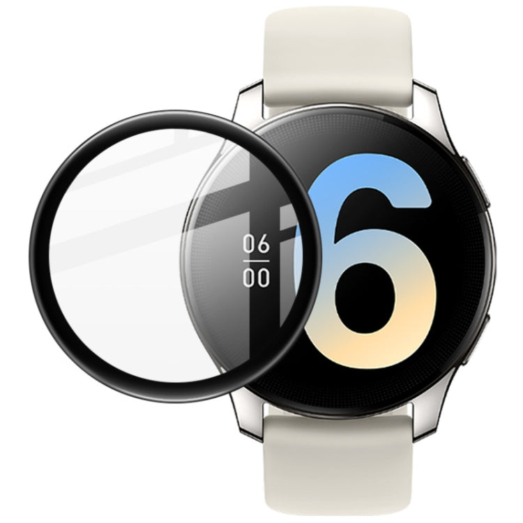 Clear circular watch screen protector film on smartwatch with blue dial