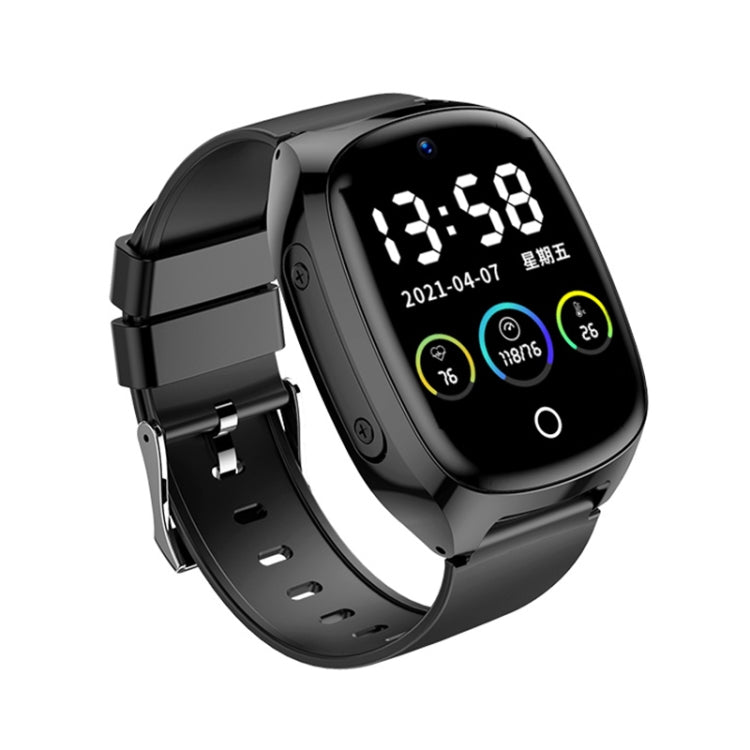 Black smart watch with rubber band, showing large digital time on the screen