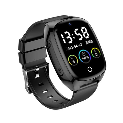 Black smart watch with rubber band, showing large digital time on the screen