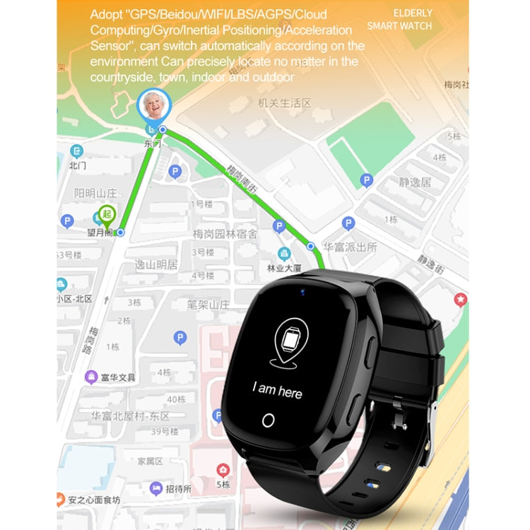 Black smart watch showing a location map screen with route markers