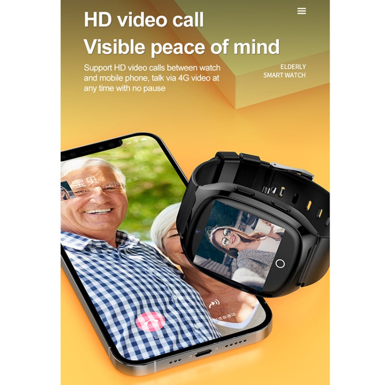 Black smart watch with a video call screen showing a person on display