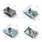 Galvanized clip nut with threaded insert shown with size dimensions in multiple views