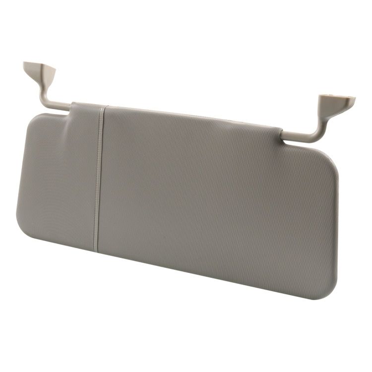 Gray adjustable car sun visor with textured fabric and two attachment brackets