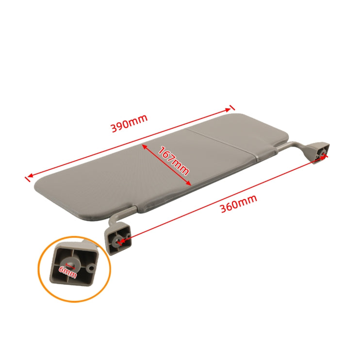 Adjustable sun visor with mounting hardware and size diagram (390mm x 360mm x 167mm)