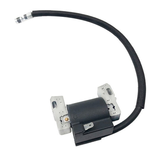 Ignition coil with black cylindrical module and braided black wire lead
