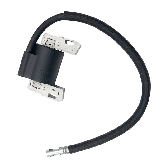 Ignition coil with black wire harness and metal mounting brackets