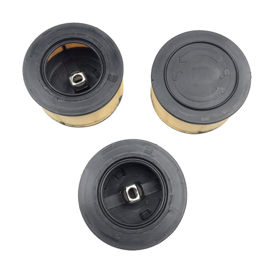Chainsaw air filter set showing multiple angles: black housing with tan foam and metal nut