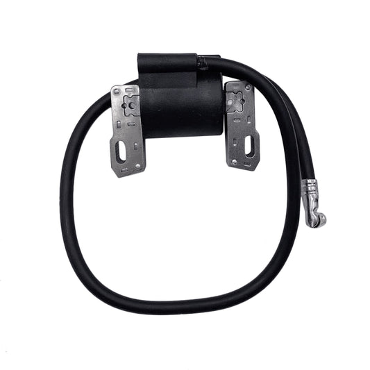 Ignition coil with black wire harness and metal mounting brackets, plug lead included