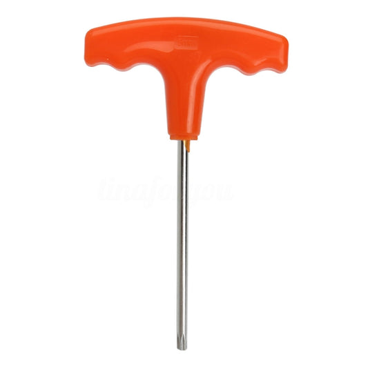Orange T-handle Torx T27 screwdriver with straight metal shaft