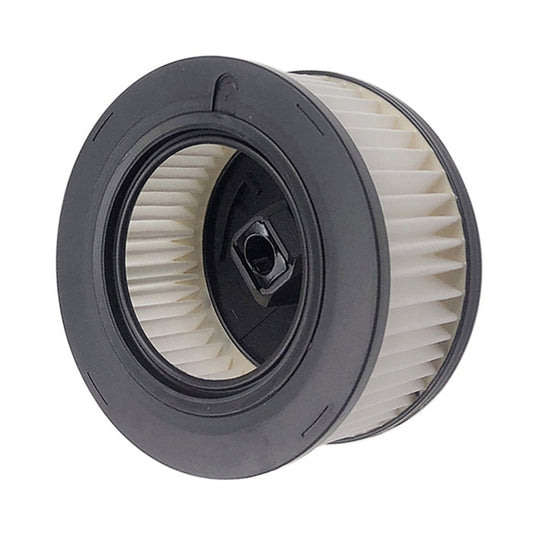 Round chainsaw air filter with pleated white paper and black rubber seal