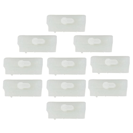 Chainsaw anti-chip bumper strip set, translucent light blue plastic pieces with slots