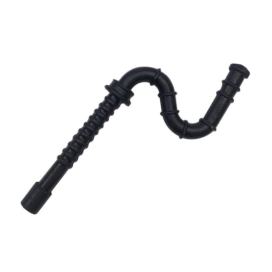 Black fuel gas line hose with corrugated segment and curved connection ends
