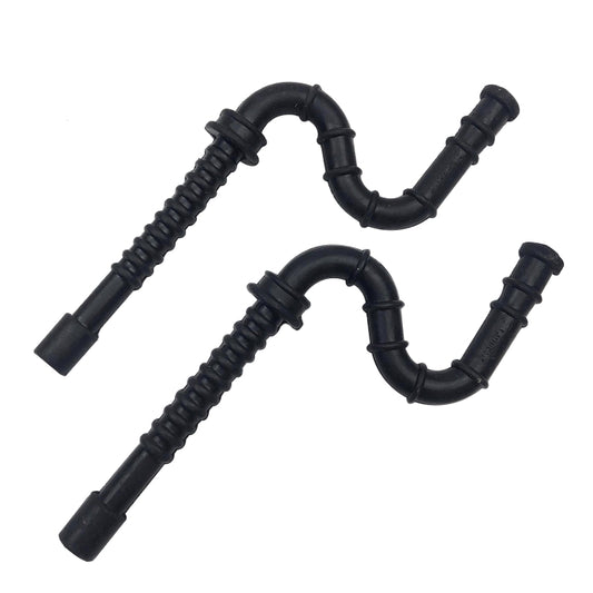 2-pack black fuel gas line hoses with corrugated section and curved fittings