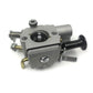Metal chainsaw carburetor with air intake housing and black choke lever, silver/black