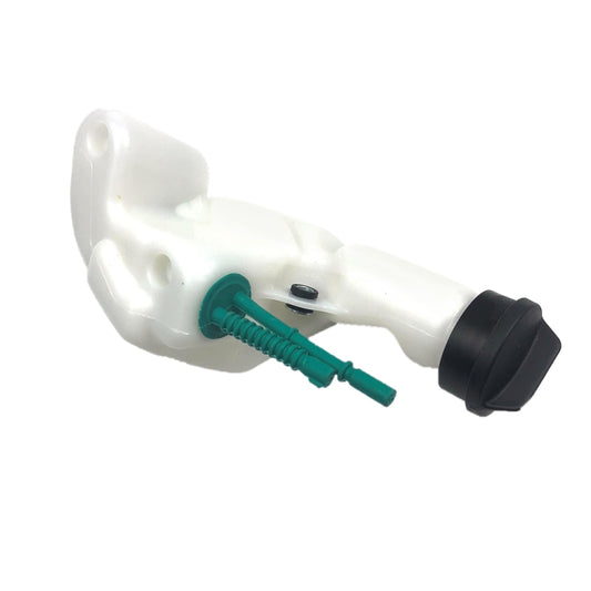 Fuel tank assembly, white housing with green spring tube and black end cap