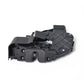 Black door lock actuator motor housing with latch arm and mounting hardware