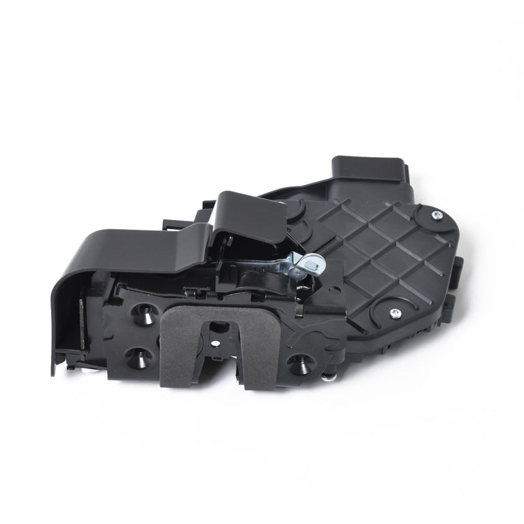 Black door lock actuator motor housing with latch arm and mounting hardware