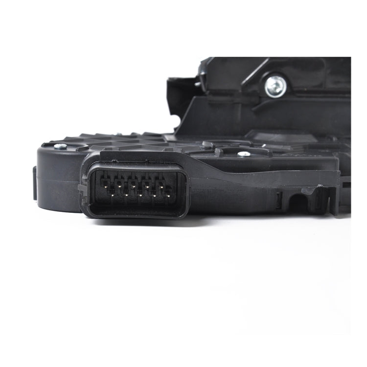 Close-up of black actuator motor with multi-pin electrical plug connector