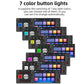 Car radio head unit shown in multiple color button light options