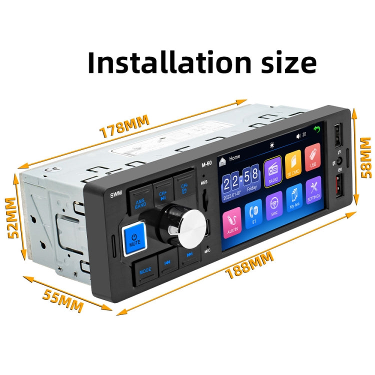 Car audio head unit showing installation size dimensions